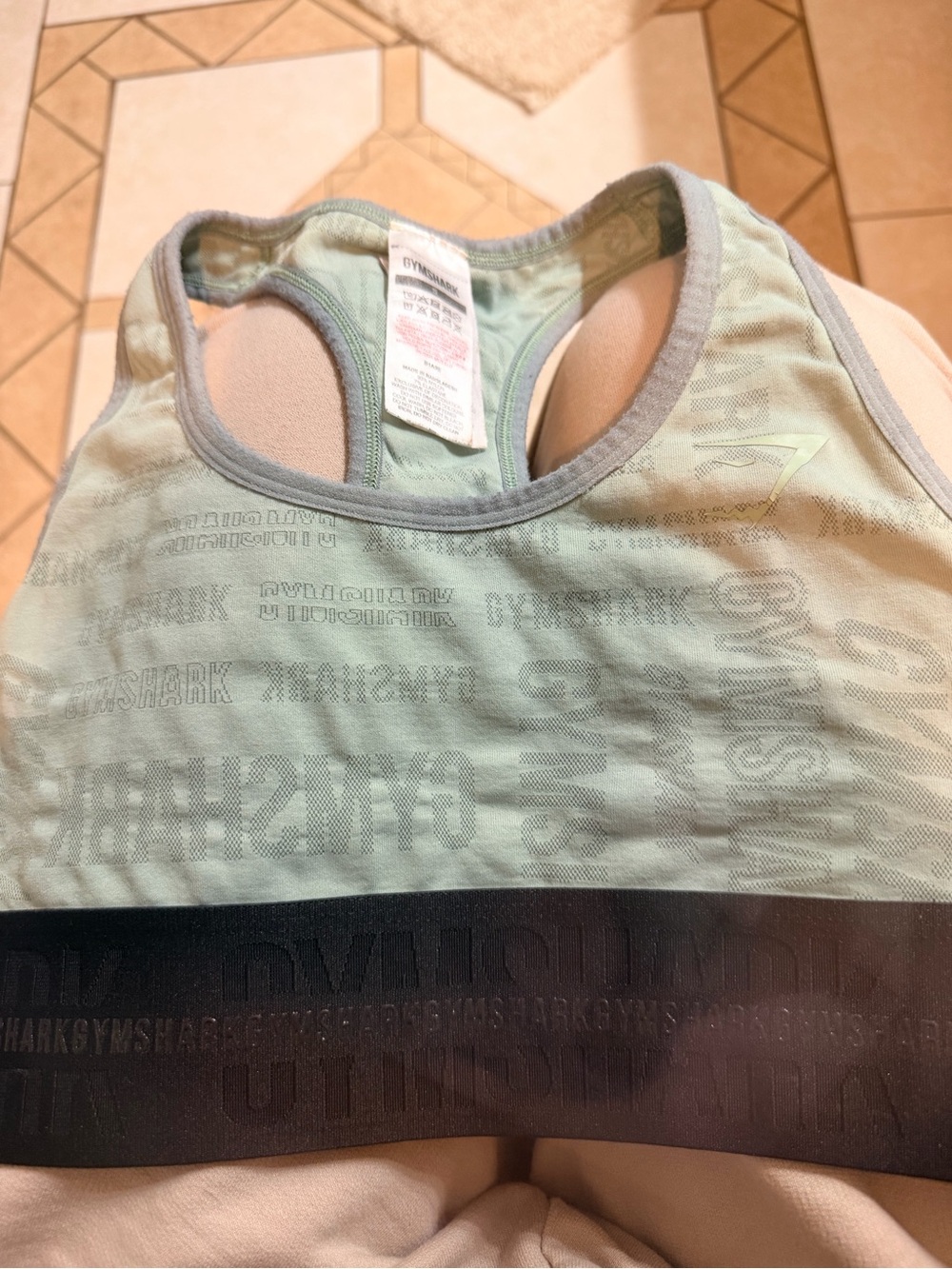 Gymshark Sage Green Logo Print Racerback Sports Bra